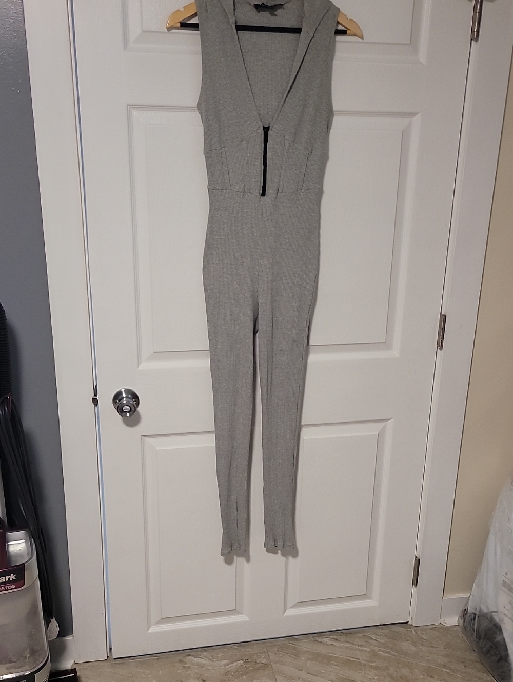3 For $30 AKIRA Light Gray Sleeveless Hooded Jumpsuit with Front Zip, Stretchy.
